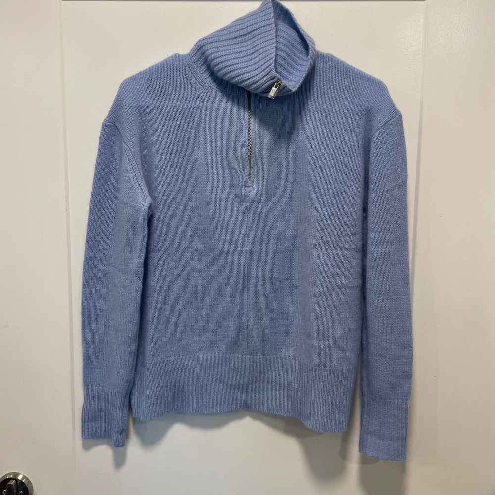 C by Bloomingdale's Cashmere Sweater Womens Small Blue Quarter Zip 2-Ply Knit